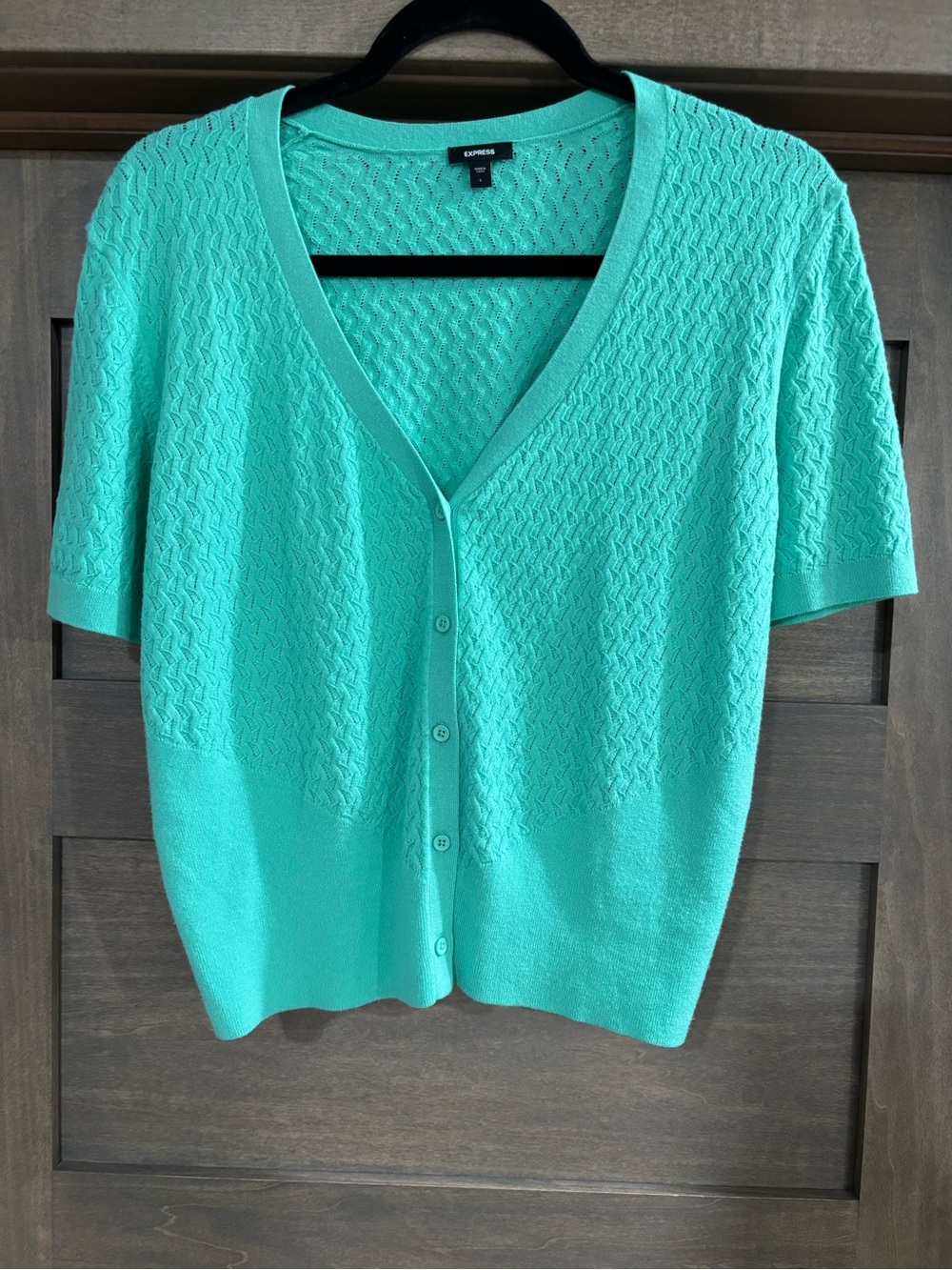 Express Mint-Green Short-Sleeve V-Neck Cardigan